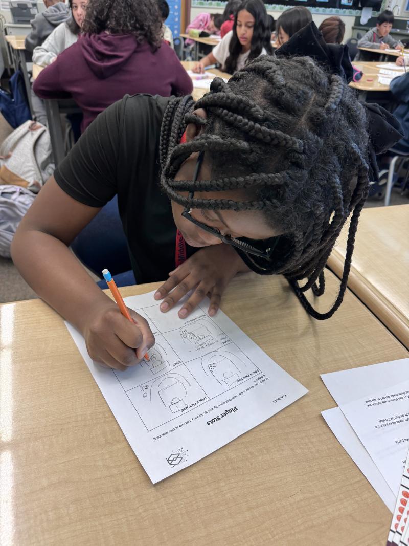 A student in SHelby Craig's middle school math class works on an assignment in the basketball data analytics unit.