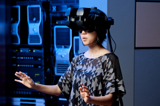 Female wearing a VR headset.