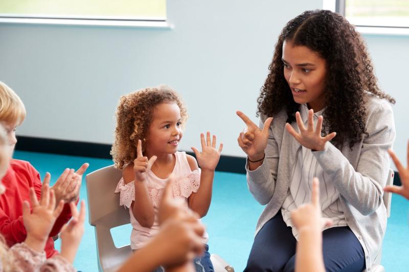 Children and teachers counting