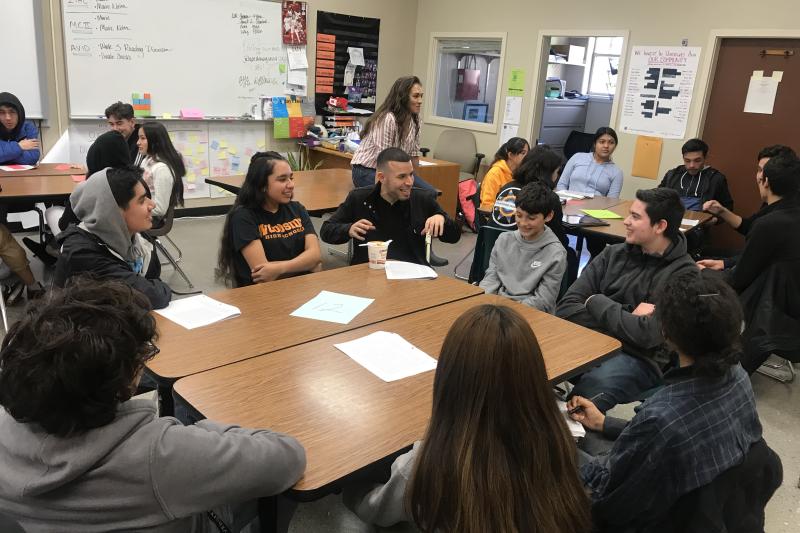 Photo of Jonathan Rosa and students in his Intro to Latinx Studies class