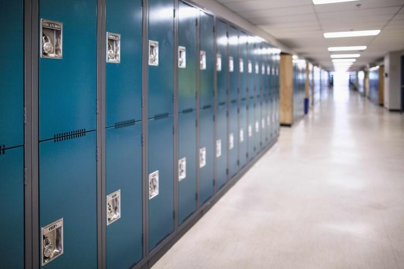 Photo of an empty school hallway