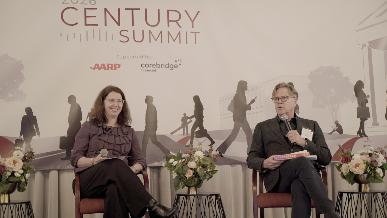 Stanford Accelerator for Learning Executive Director Isabelle Hau in conversation with Professor Mitchell Stevens at the 2026 Century Summit at Stanford Graduate School of Education