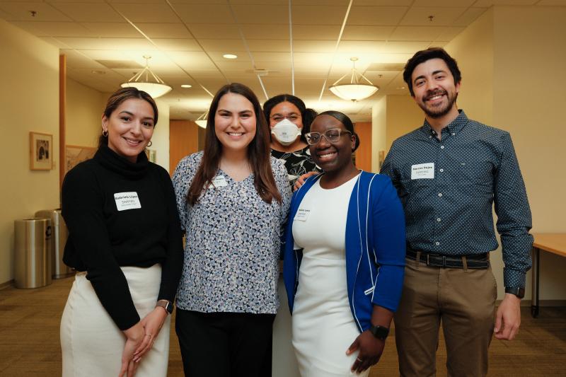 (From left to right) Volunteer chair Gabriela López, event co-chair Marjorie Hahn, Associate Dean Anne Charity Hudley, program chair Melissa Lewis and event co-chair Marcos Rojas Pino all helped to bring SWAYWO back as an in-person event. (Photo: Ryan Zhang)