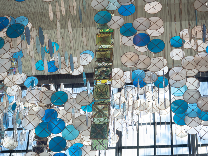 The first iteration of the installation consisted of mainly white and clear kites, but after input from the committee, Hashimoto and his team transformed it to add more color. (Photo: Joleen Richards)