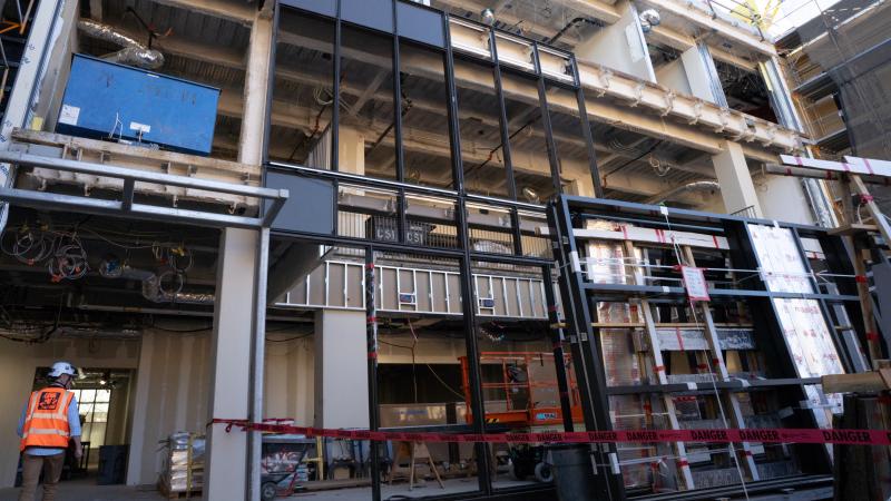 The entrance to the south building will be a wall of glass. Framing was installed in October 2024. (Photo: Joleen Richards)