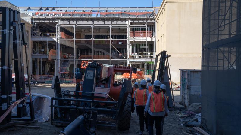 Staff takes a look at the new north building atrium on a construction site tour October 16, 2024. (Photo: Joleen Richards)