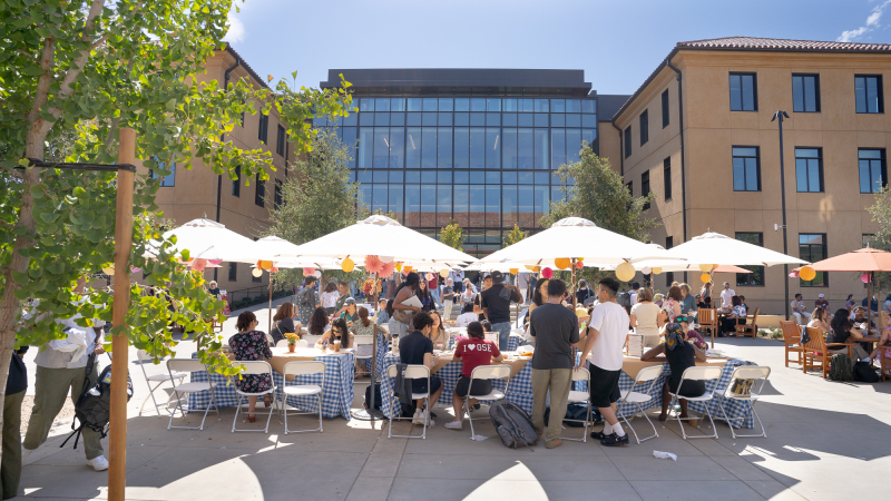 The GSE community picnic was held in the new Penner Education Courtyard with the new Raikes Building in the background. (Photo: Joleen Richards)