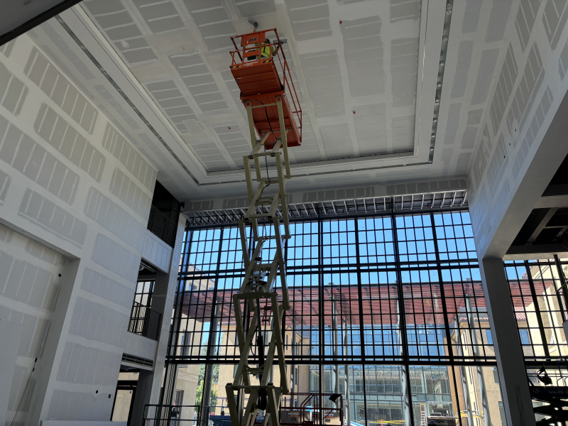 The atrium of the historic north building will feature a soaring ceiling and a suspended art installation. (Photo courtesy of McCarthy Construction)