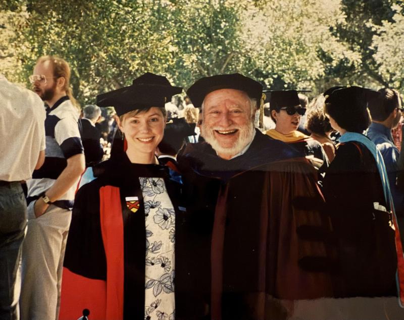 Lee Shulman (right) with former student Karen Hammerness at her PhD graduation in 1999. (Photo courtesy: Karen Hammerness)