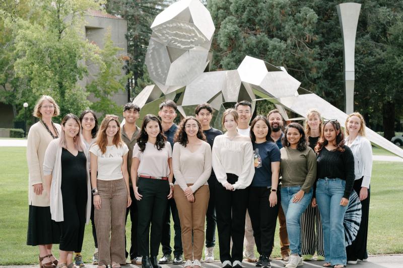 The newest cohort of Learning Design and Technology master’s students, with program director Karin Forssell (far left) (Photo: Ryan Zhang)