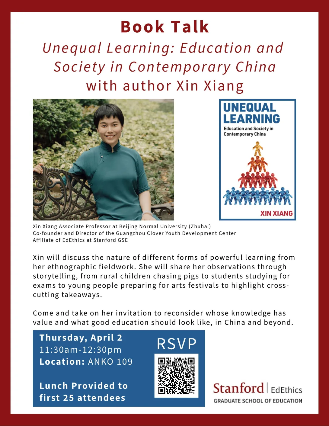 flyer for Book Talk with Author Xin Xiang - Unequal Learning: Education and Society in Contemporary China