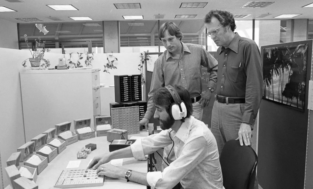 John Krumboltz, right, with a simulation game for choosing careers. 