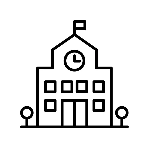 Line drawing of a school building.