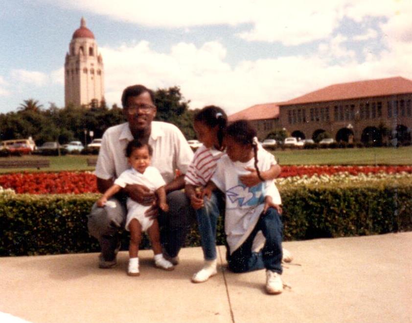 Jonathan Jansen at Stanford some 25 years ago, with his son Mikhail and a friend's two daughters.