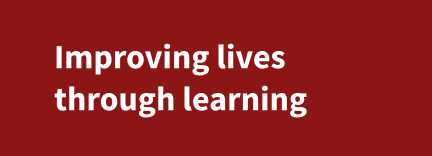 Improving lives through learning two-liner (white color with red background)
