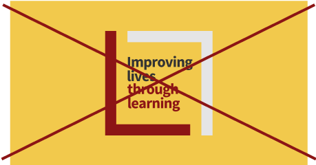 Improving lives through learning signature (full color against yellow background crossed out)