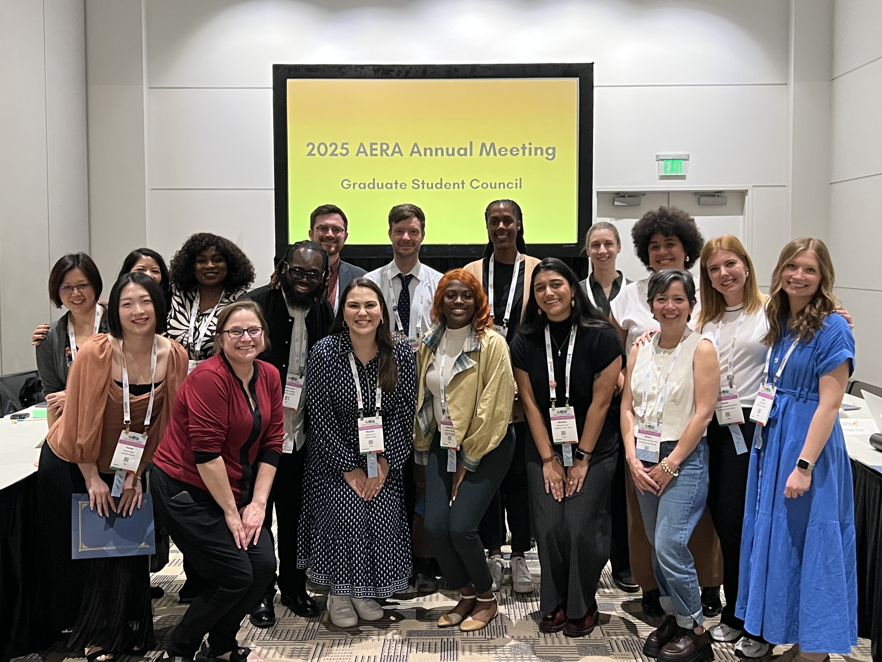 A group of students attend a panel at AERA. 