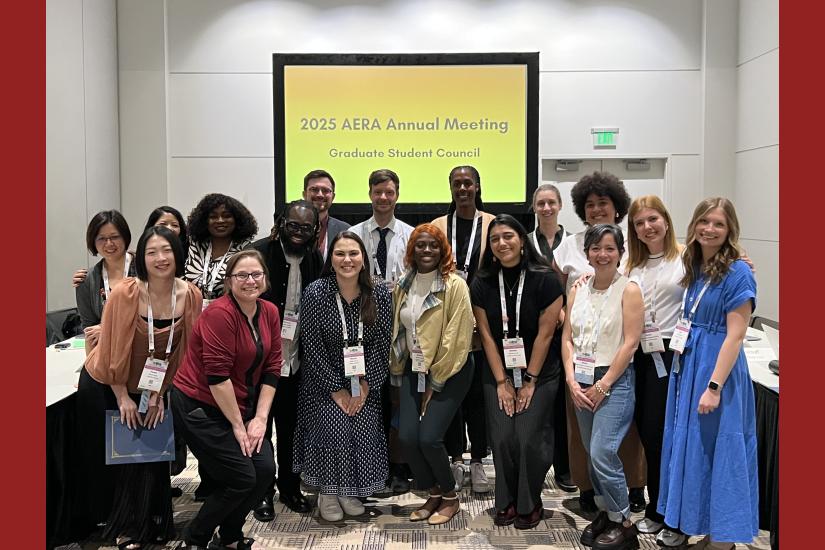 A group of students attend a panel at AERA. 