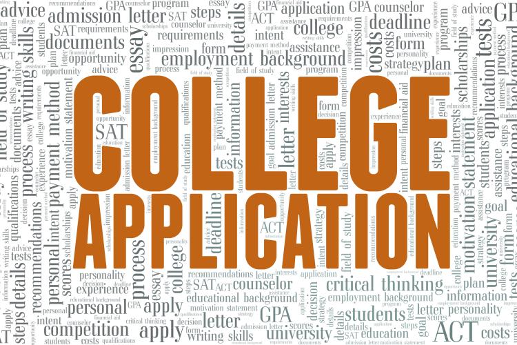 Illustration of a word cloud of terms associated with college applications