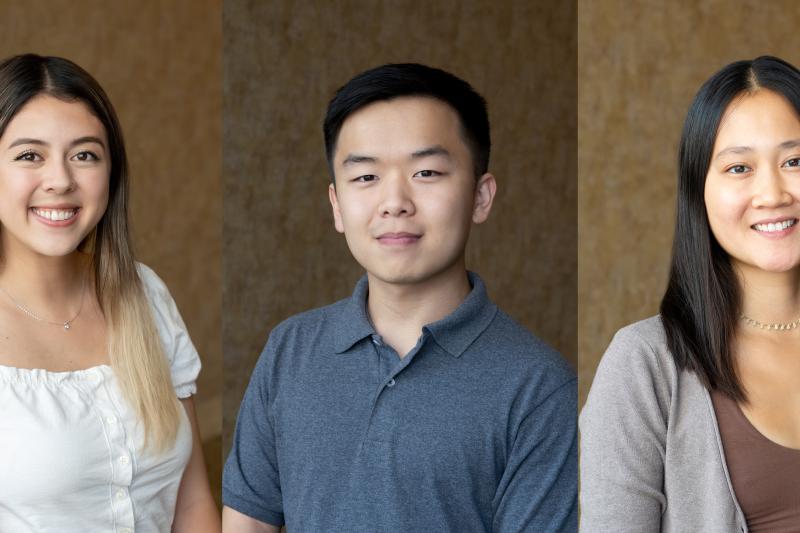 (Left to right) Knowles 2023 fellows and STEP graduates Kelly Ho, Justin Park, and Kelsey Wong.