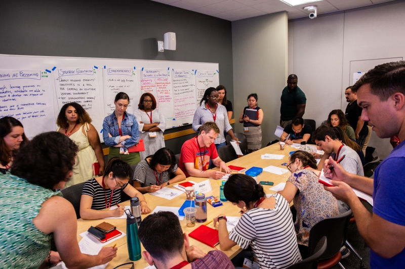 A classroom of educators working together