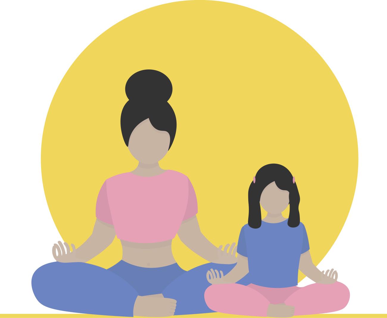 Illustration of woman and young girl meditating