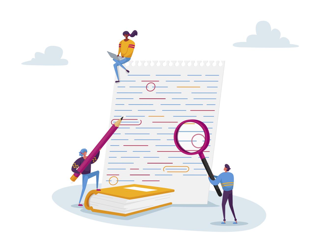 Image of a magnifying glass spotlighting grammar errors