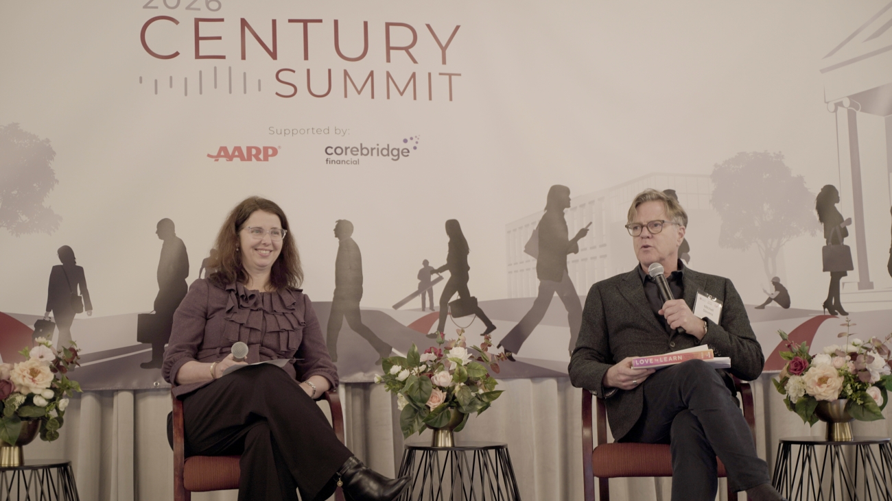 Stanford Accelerator for Learning Executive Director Isabelle Hau in conversation with Professor Mitchell Stevens at the 2026 Century Summit at Stanford Graduate School of Education