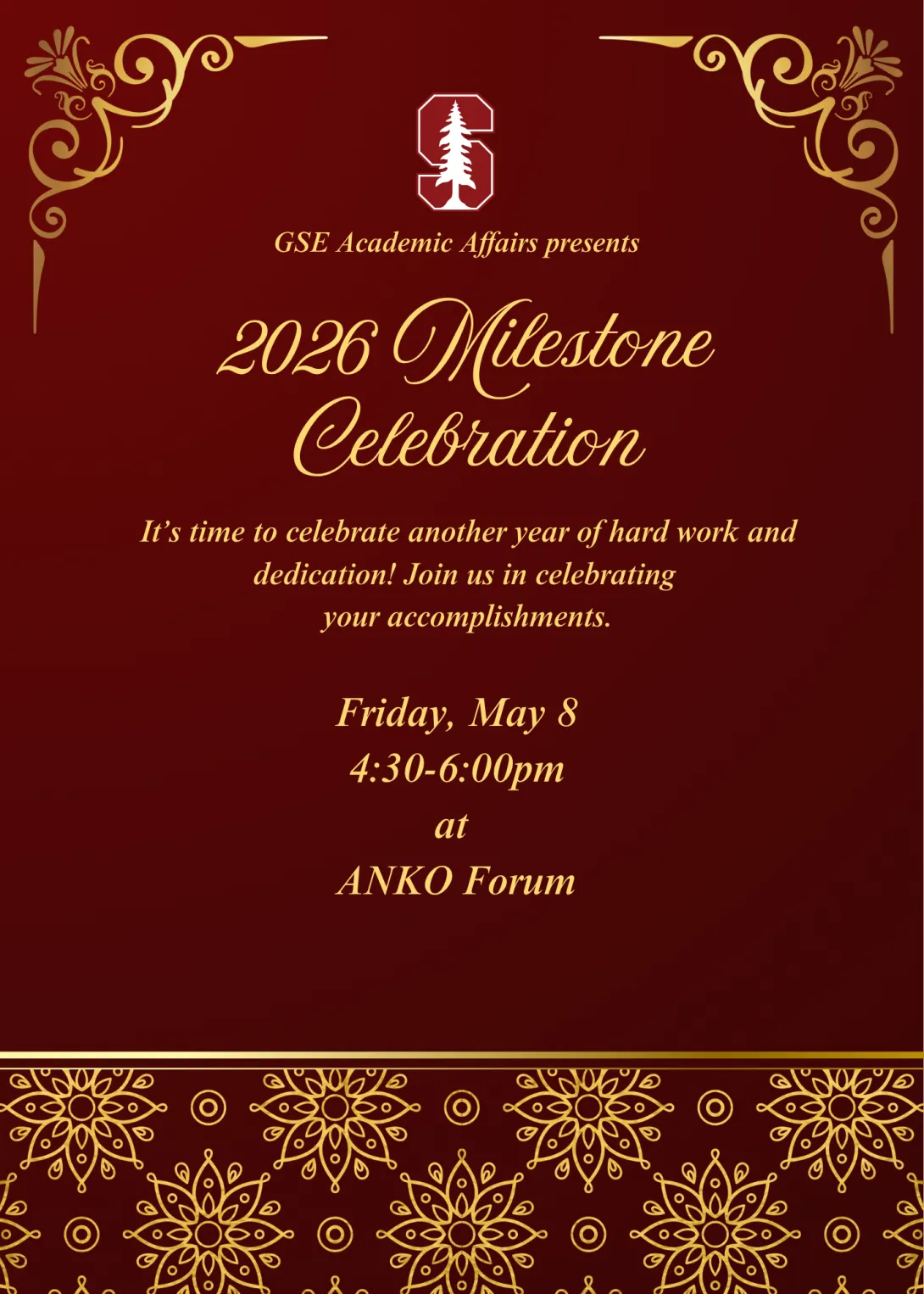 Milestone Celebration on May 8th at 4:30pm! 