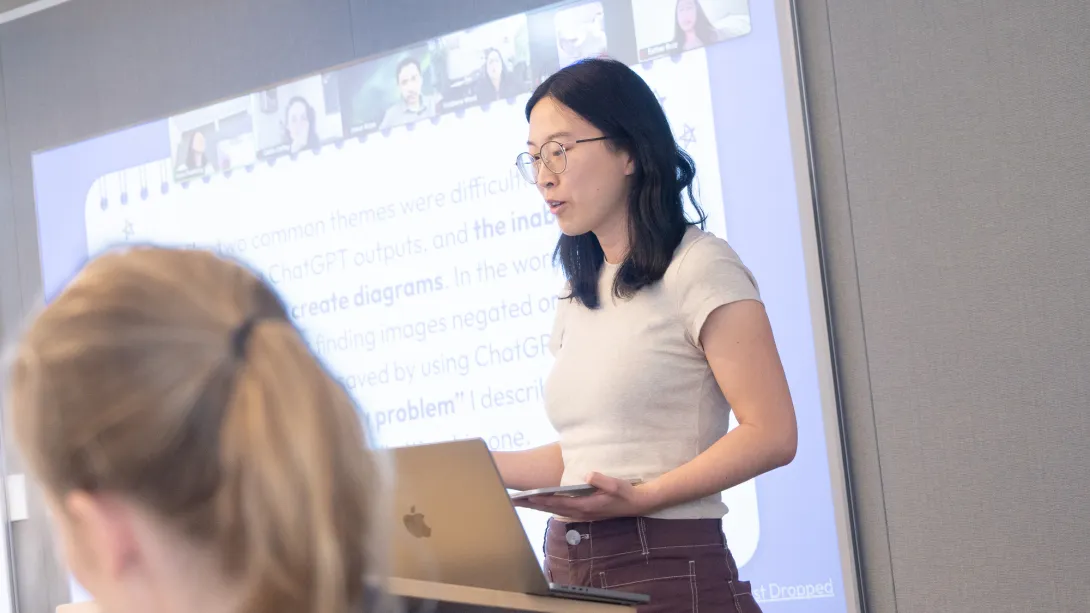 GSE student Rebecca Li Hao presents her project to the class.